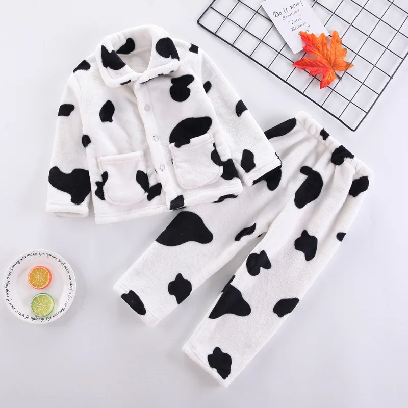 

Фланелевые детские пижамы в комплекте, мультяшная модель, унисекс, флисовая повседневная одежда для мальчиков и девочек