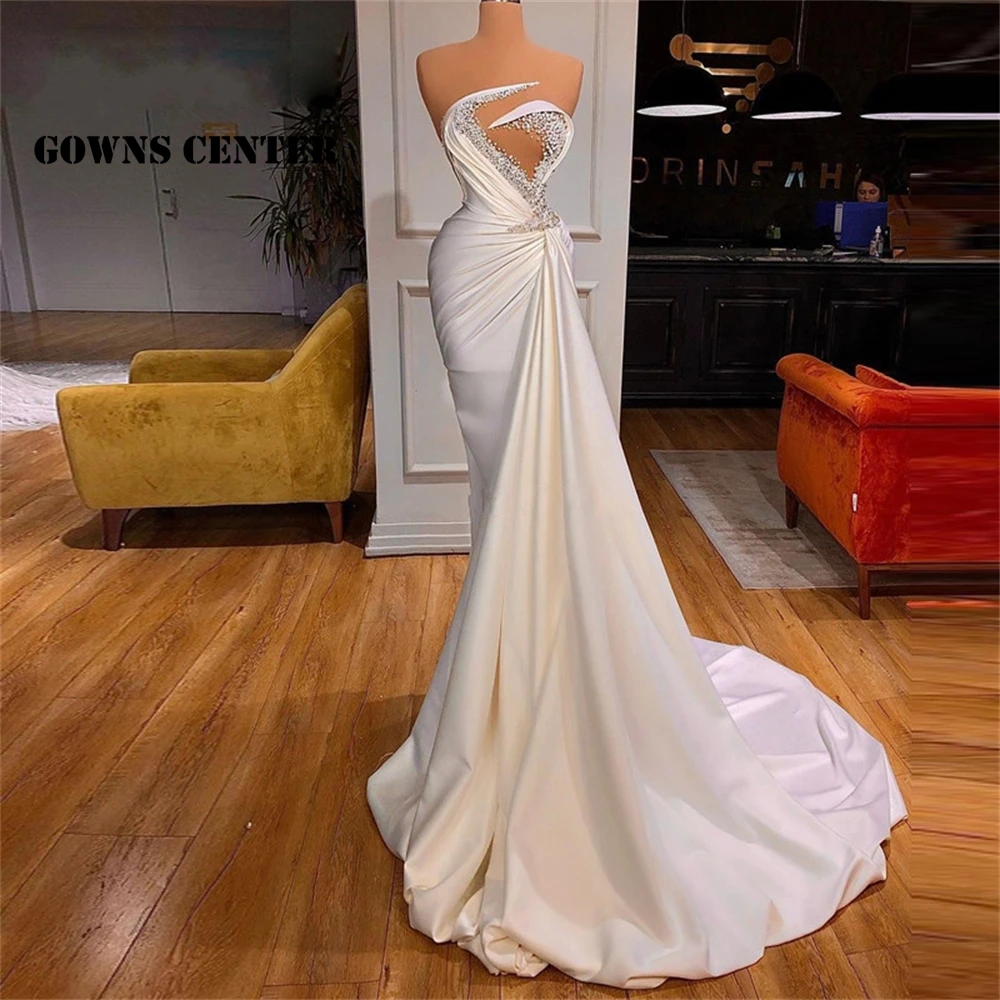 

White Pearls Evening Dresses Elegant 2021 Party Dresses For Women Party Long Prom Gown Vestidos De Fiesta