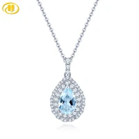 hutang 925 sterling silver pendant natural sky blue topaz cubic zirconia necklace romantic style fine jewelry for girls gift
