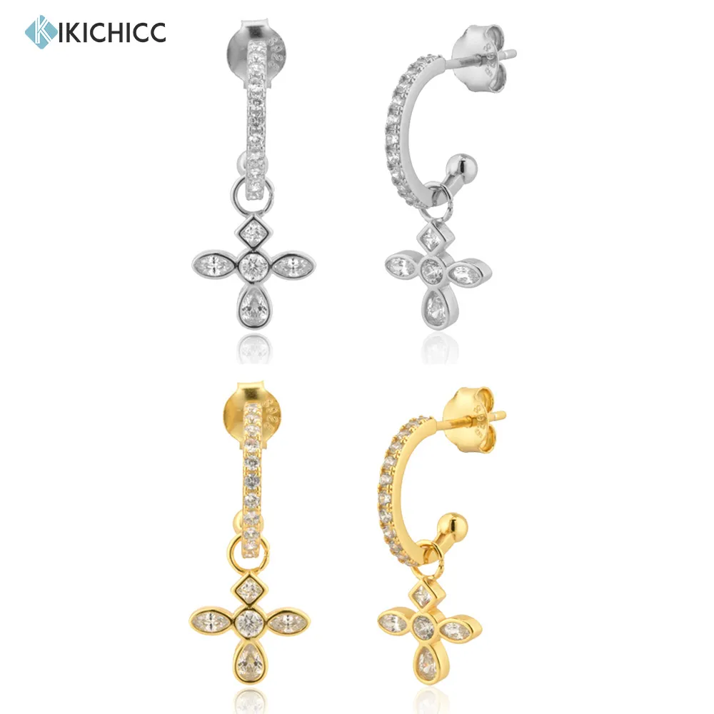 

KIKICHICC 925 Sterling Silver Gold Clear Zircon Charm Cross Drop Earring Women Wedding Rock Punk Party Jewelry 2021 Gift