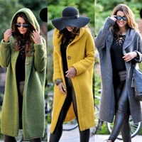 2021 spring autumn winter women solid long sweater loose knitting cardigan hooded coat office lady