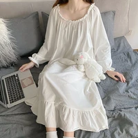 qweek princess nightdress women autumn long nightgown lace sleepwear long sleeve nightwear white sleeping dress plus size 3xl