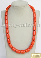aaa natural long 23 19mm column pink orange coral beads necklace gold plated clasp c258