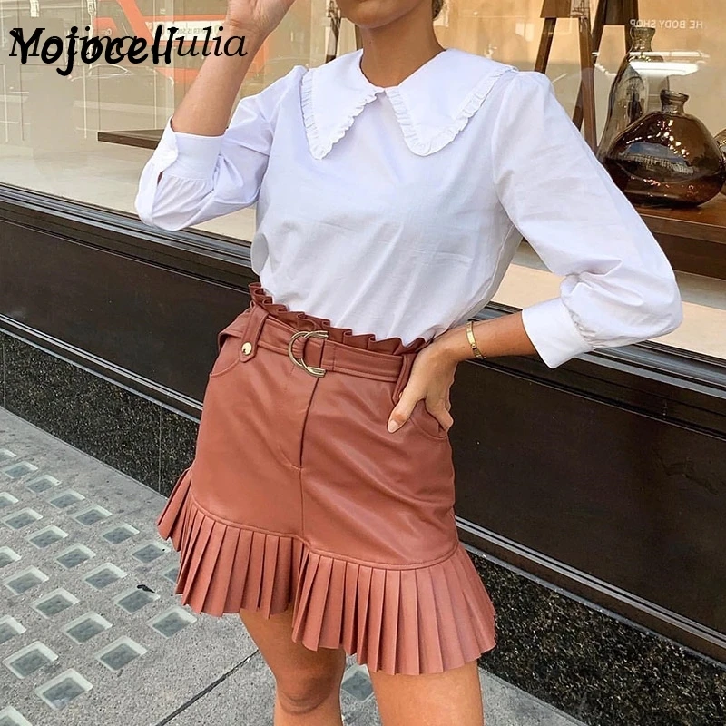 Yojoceli/ г. Осенне-зимняя мини-юбка из искусственной кожи женская плиссированная юбка трапециевидной формы пояс-кушак уличная юбка