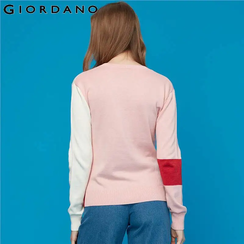 Женский свитер Giordano контрастный трикотажный пуловер с круглым вырезом тонкие