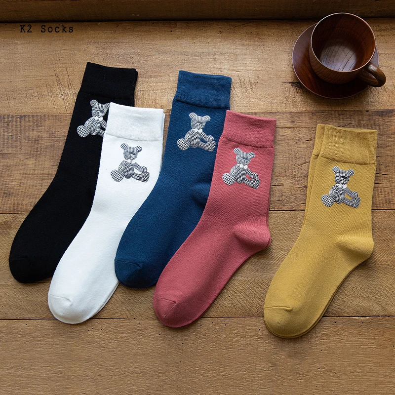 

High Quality Cartoon Bear Female Long Socks Cotton Harajuku Embroidery Autumn Warm Fashion Comfortable Funny Girls Women Socks