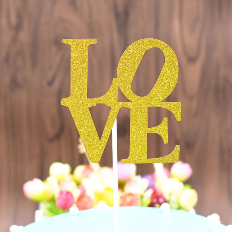 Заглавной буквы LOVE Full Of Love Свадебная вечеринка торт Топпер украшения золотой