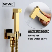 solid brass handheld toilet bidet sprayer titanium gold square design douche kit bathroom shattaf shower bidet faucet ap2278
