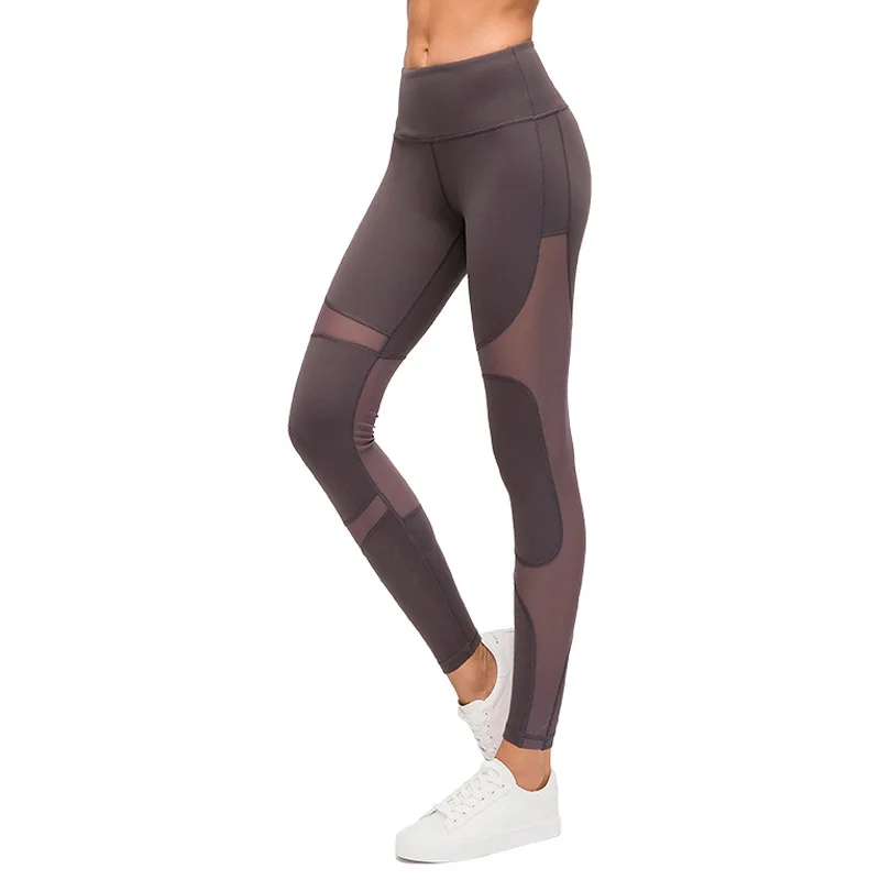 

New splicing mesh yoga pants women's nude feeling sanded quick-drying breathable running nine-point pants