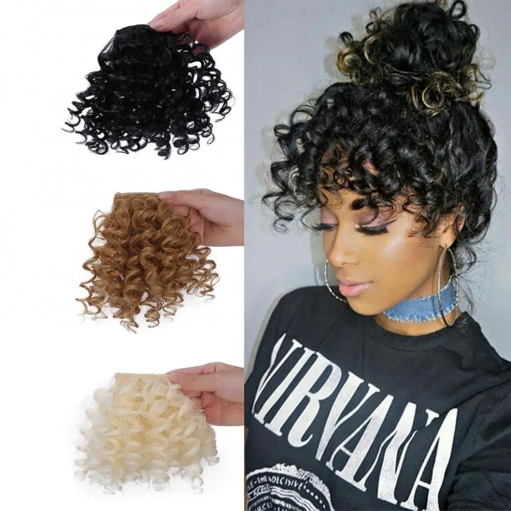 

Women Curly Black Wig Heat Resistant Hairpiece Natural Bang Hair Extensions