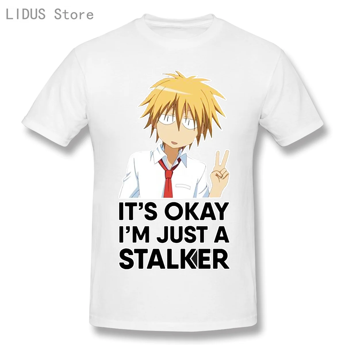 

Funny Anime Tshirt For Men T-Shirts Stalker Maid Sama Cotton Tees Short Sleeve Gintama T Shirt Round Collar Clothes Plus Size