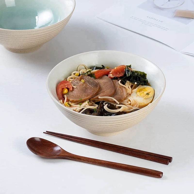 Керамическая японская миска для рамен 8 дюймов лапши с ложкой и палочками | Дом
