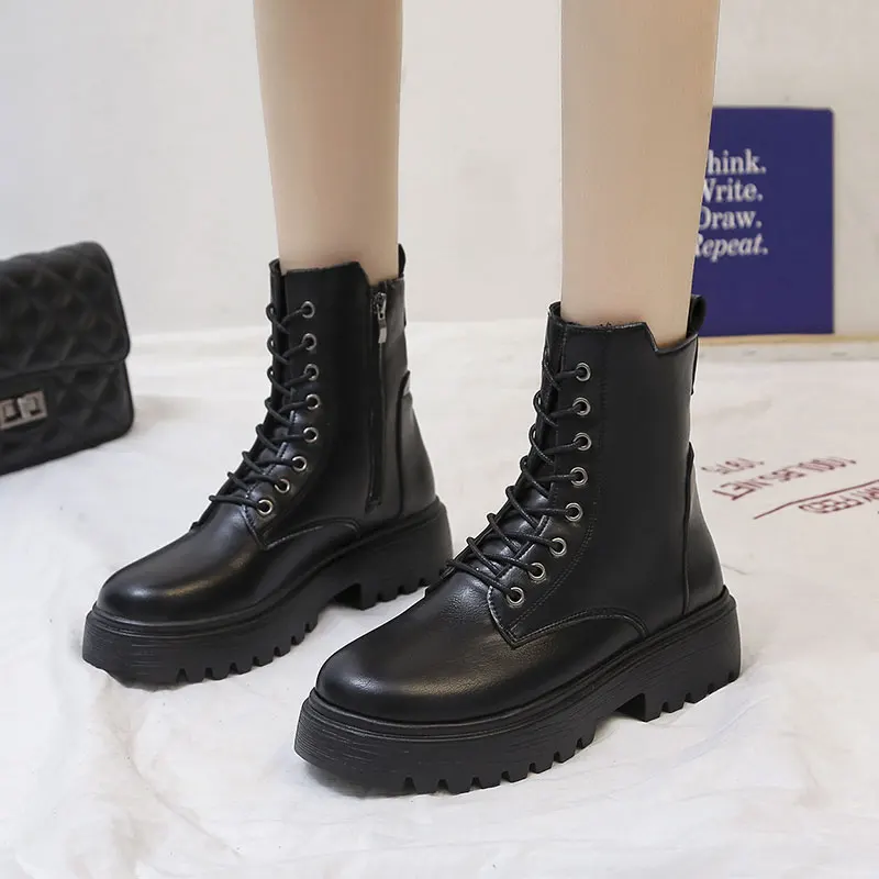 

Women's Boots Autumn Shoes Round Toe Boots Rubber Riding Low-cut Summer Middle Calf Plus Size Ladies Rock Fashion 2021 New