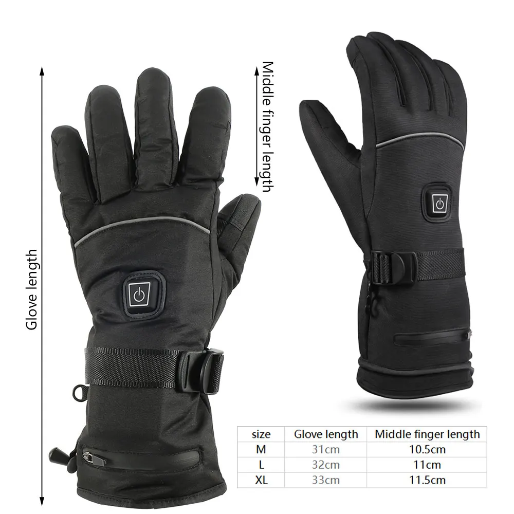 

Heated Gloves Men Women Electric Heated Ski Gloves Touch Screen motorcycle heating gloves USB Rechargeable Battery Powered Black