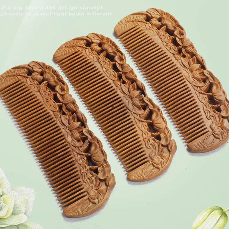 

1PC Natural Green Sandalwood Comb All Fine Tooth No-Static Head Massage Hair Brush Health Care for Hair and Head