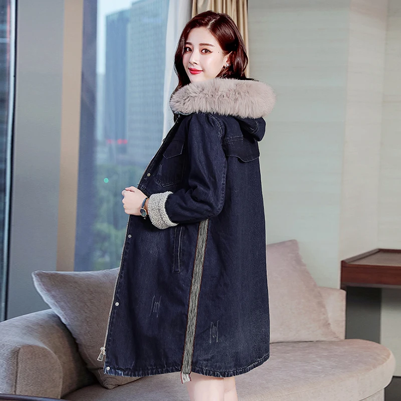 2019 зима осень женский джинсовый плащ синяя куртка джинсы Длинная ветровка