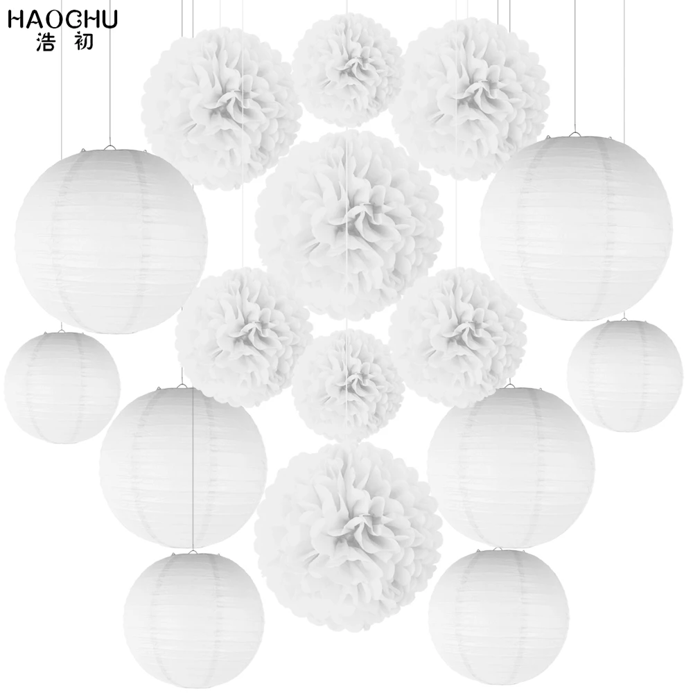16 шт./лот Китайские бумажные фонарики фонарь ткань Pom Poms различные размеры