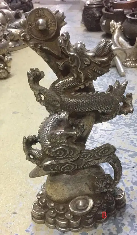 USPS в США китайская фолк белая медная бронзовая серебряная статуя фэншуй Lucky fly Dragon