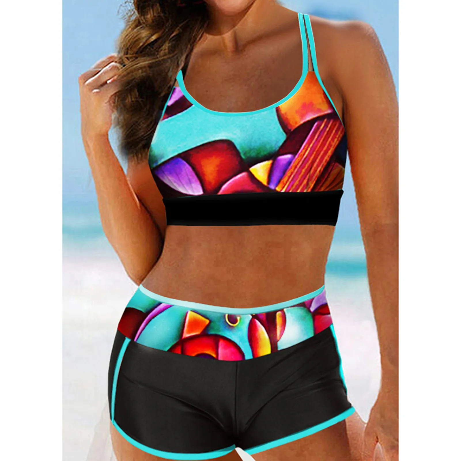 

2021 Printed High Waist Two Pieces Bikini Set Swimsuit Female Women Beachwear Swimwear Bather Bathing Suit Biquinis Feminino