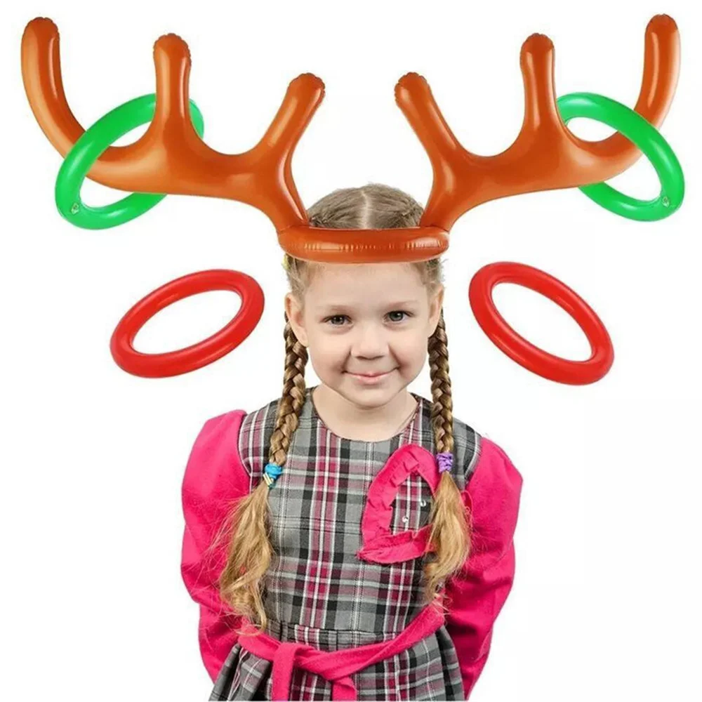 

1set Inflatable Antler Ring Game Elk Reindeer Hat Christmas New Year Holiday Party Family Toys Kids Birthday Party Toy Supplies