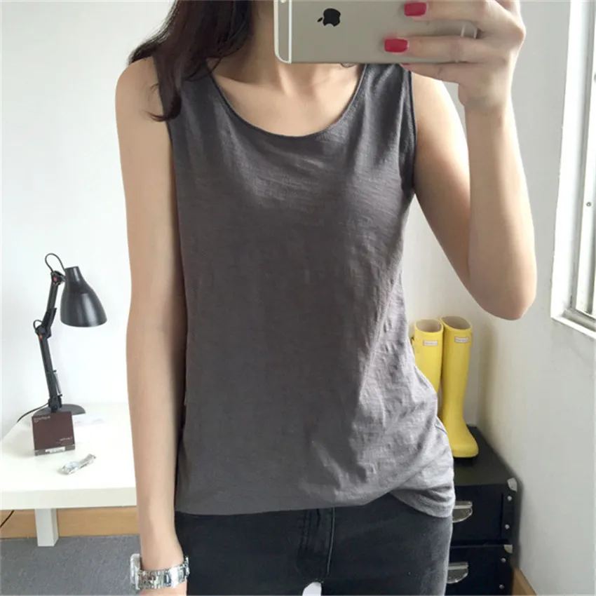 

Summer Loose Tops Women Sleeveless Black Gray White Tank Tops Female Cotton Base Tops Vest Woman Comfortable Soft Top