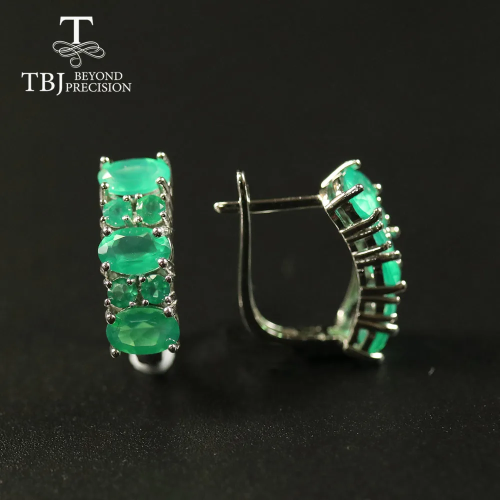 Green agate good clasp Earrings Natural gemstone in 925 Sterling Silver simple design fine jewelry for girls nice birthday gift