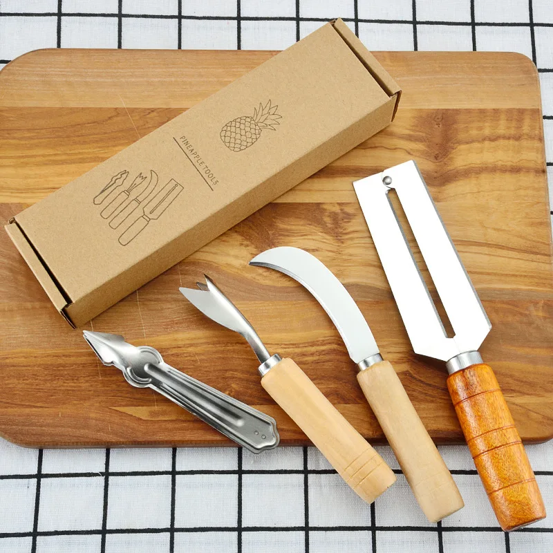 

Stainless Steel Pineapple Knife Set Eye Remover Sugarcane Peeler V-shaped Shovel Knife Machete 4Pcs/Set Pineapple Tools