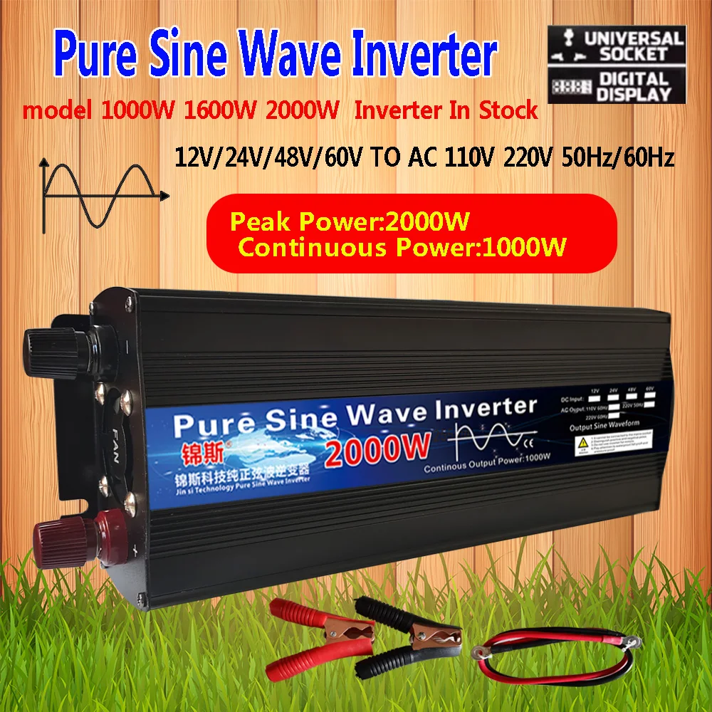 Pure Sine Wave Inverter DC 12V 24V AC 220V 110V 60Hz 1000W 1600W 2000W  Power Converter Booster Car solar Inverter Household DIY