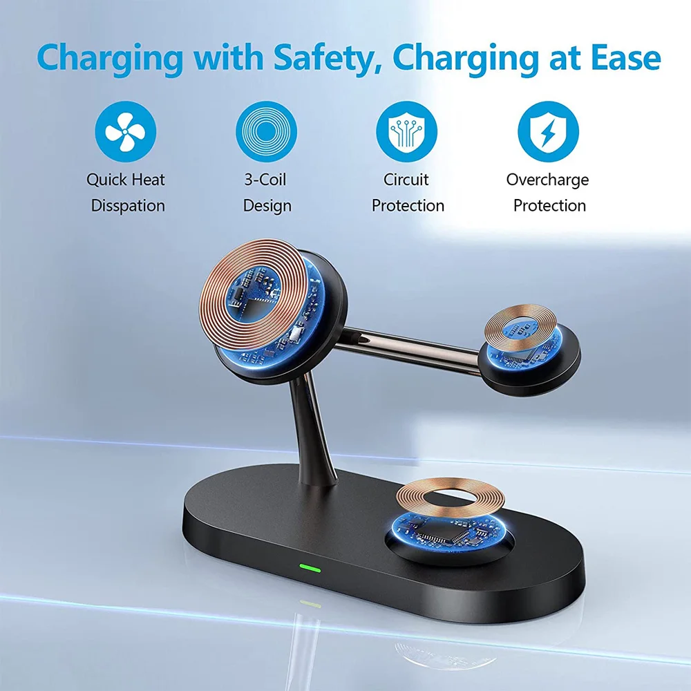 Cargador inal&aacute;mbrico 3 en 1 para iPhone 12 Pro Max, soporte magn&eacute;tico para tel&eacute;fono, Apple Watch, Airpods Pro, cargadores inal&aacute;mbricos de inducci&oacute;n-2
