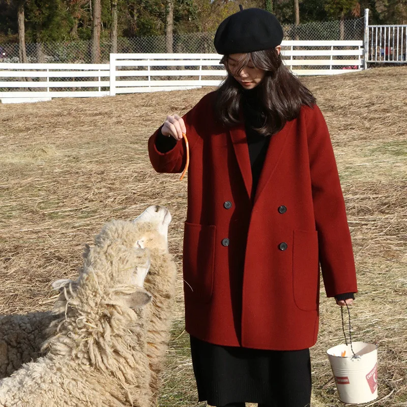 

2020 Autumn Winter Woolen Jackets women's Coats casual girls outerwear retro Winter Long Wool Coat Women's tops XA140