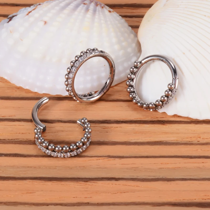 

G23 Titanium Nose Hinged Front Pave CZ Segment Rings Hoop Ball Weld Side Clicker Lip Ear Cartilage Ear Helix Nose Stud Piercing