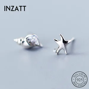 Асимметричная бижутерия INZATT, из настоящего серебра 925 пробы, серьги-гвоздики геометрической формы пробы, для женщин, для вечеринок, в виде морской звезды
