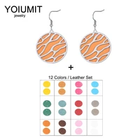 cremo diy stainless steel round earrings big fashion earrings interchangeable faux leather earrings boucle doreille femme 2020