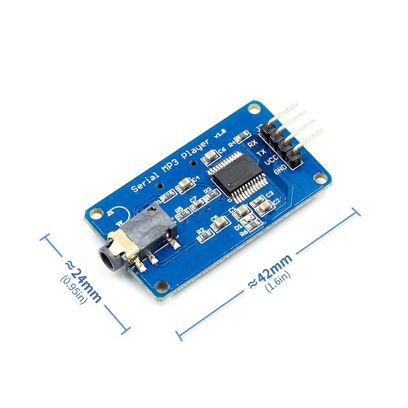 Модуль музыкального MP3 плеера YX5300 UART TTL серийный для MP3/WAV Micro SD/SDHC карты 43 мм x 25 |