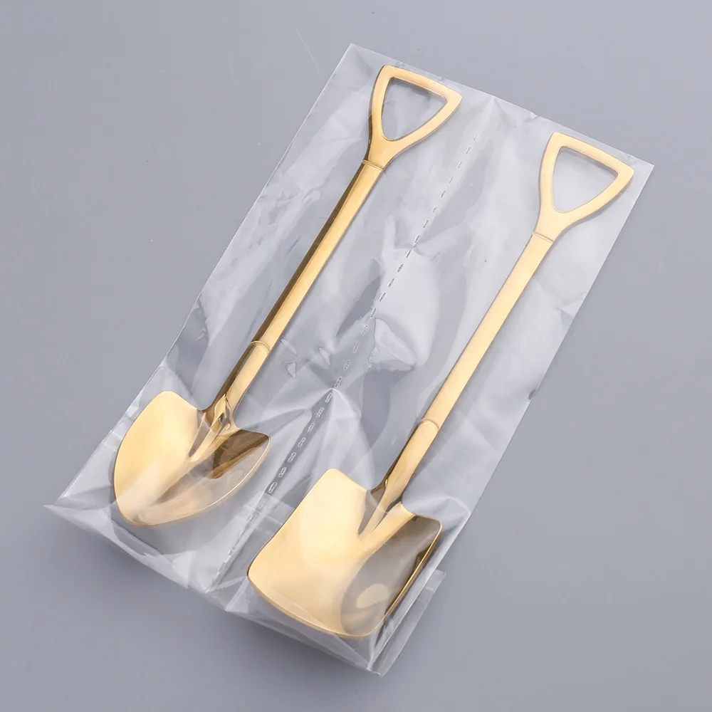 

2pcs creative retro shovel coffee spoon stainless steel dessert spoon watermelon spoon ice cream spoon tip shovel flat shovel
