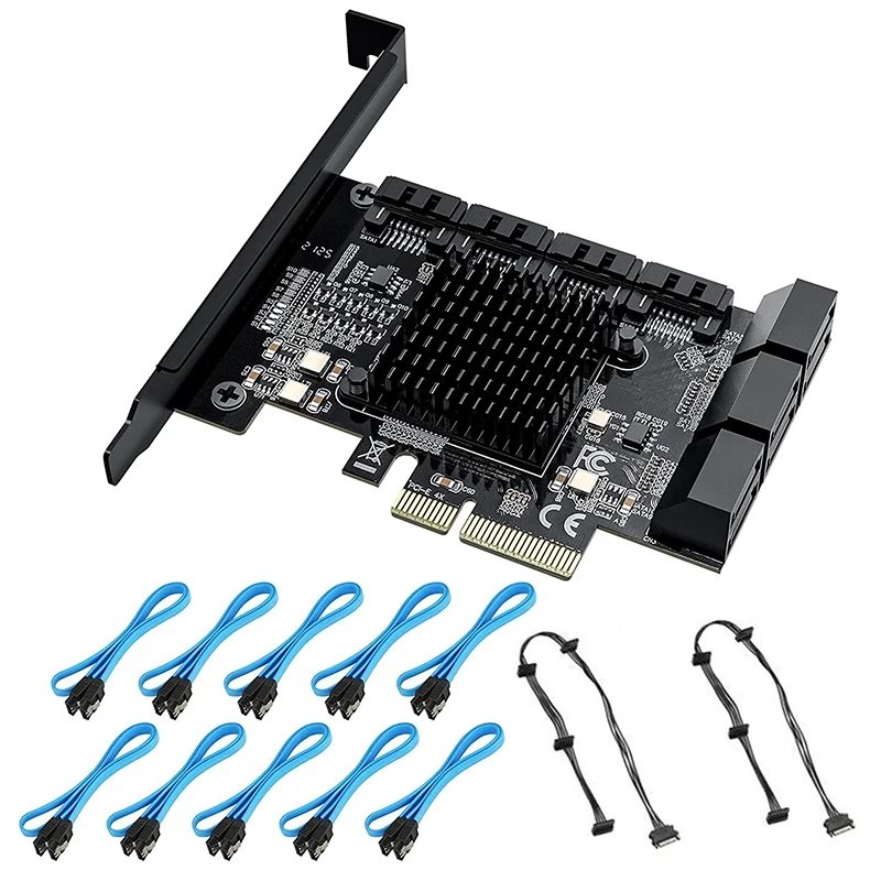 

Плата PCIe SATA 10 портов с 10 кабелями SATA и 2 кабелями SATA Power Splitter, плата расширения контроллера SATA