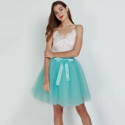 sky blue 7Layered 50cm Tulle Skirts Womens 26 Colors Adult Tulle Skirt Elastic High Waist Pleated Midi Skirt Fashion Wedding Jupe - Цвет: sky blue