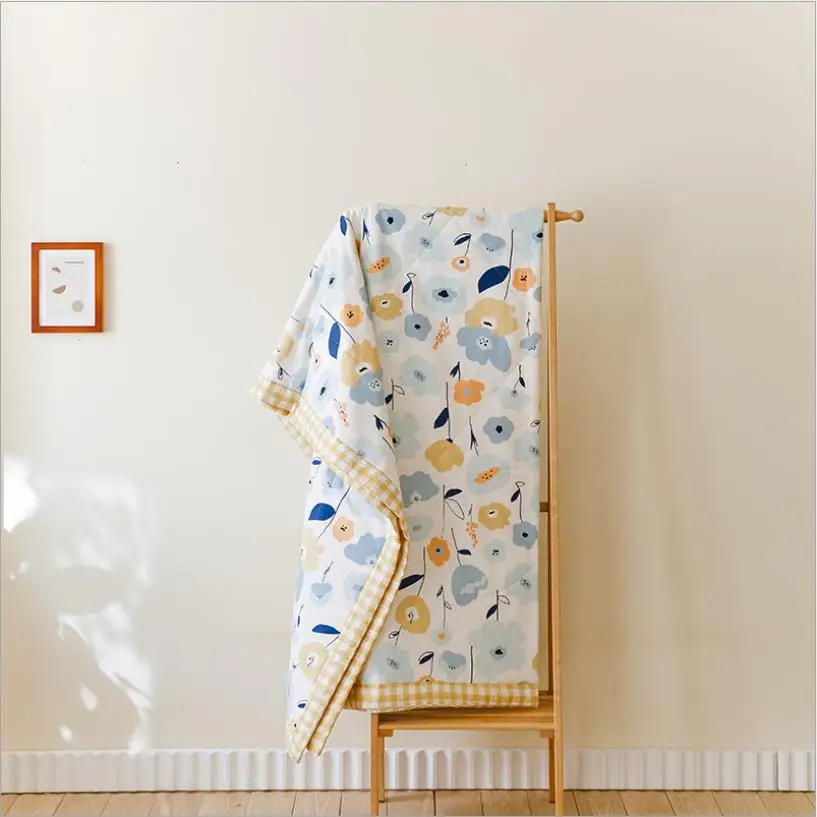 Online Trapunta Lavata Estiva Poliestere Aria Condizionata Trapunta Morbida Traspirante Coperta Fresca Coperta Sottile Stampa Copriletto Copriletto