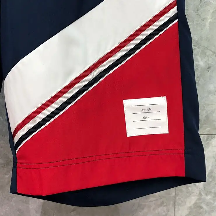 

TB THOM BULUO Brand Casual Shorts Men Summer Sports Trousers Loose Patchwork Striped Panelled Jogger Track Shorts