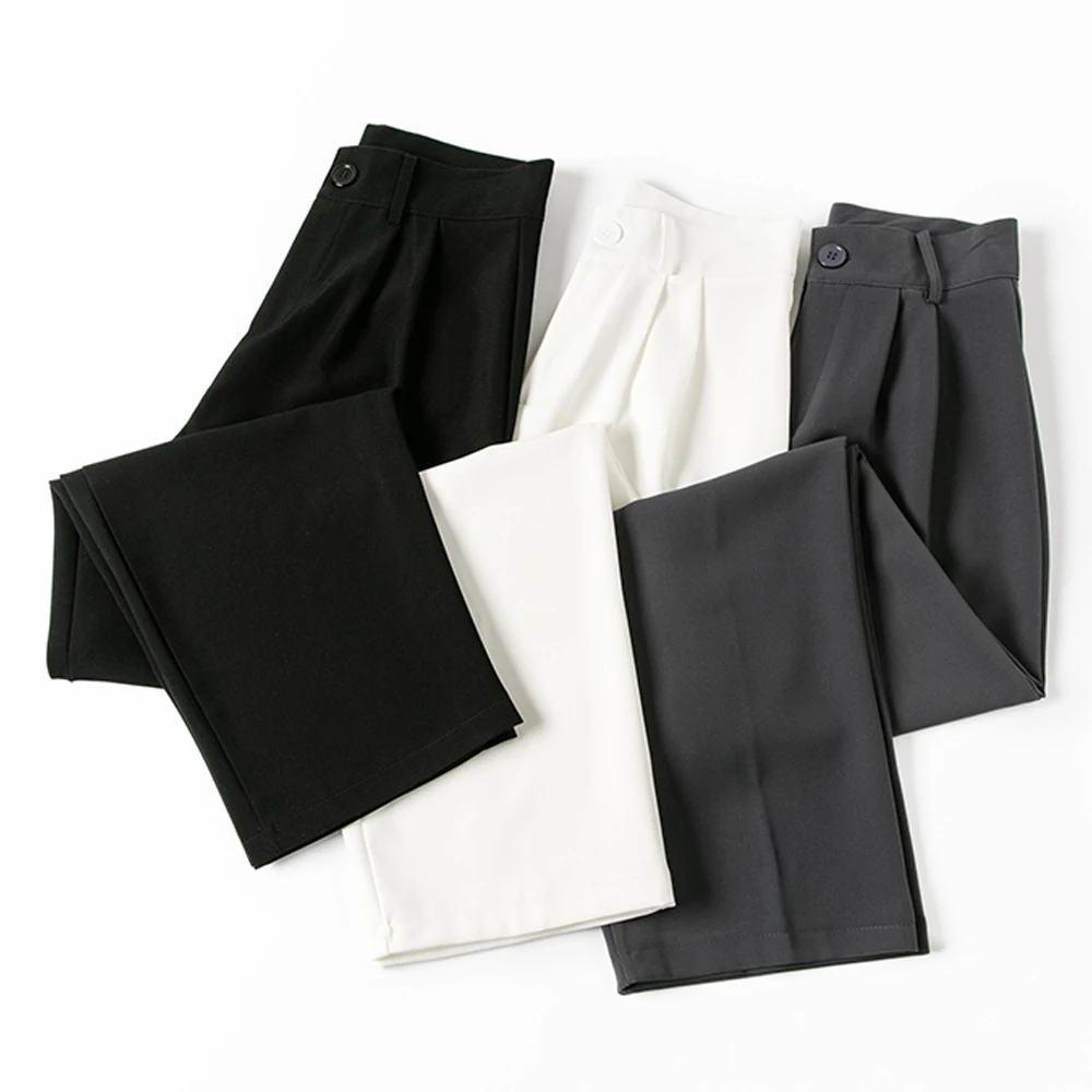 

2021 Chic Fashion Office Wear Wide-legged Pants women bottoms pant Vintage High Waist Zipper Fly Female Trousers BFA 821-3