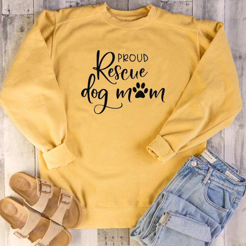 

Proud Rescue Dog Mom Sweatshirt paw graphic animal lovers women fashion cotton pullovers young hipster graphic vintage tops M227