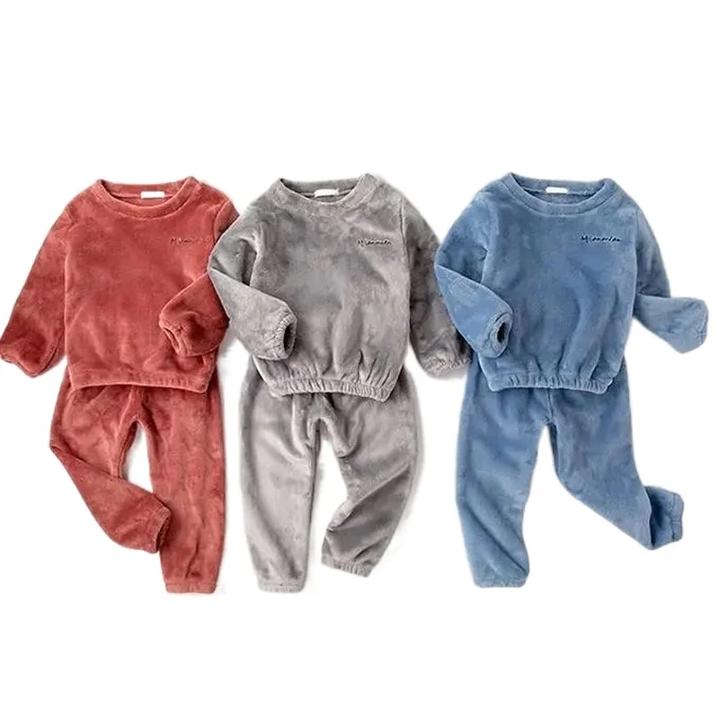 

Kids Clothes Toddler Baby Clothes Solid Coral Fleece Long Sleeves Top+Trousers Kids Baby Girls Boys Outfits Sleepwear Homewear