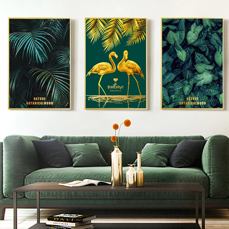 Зеленая и Золотая картина с изображением ананаса монстеры большой плакат