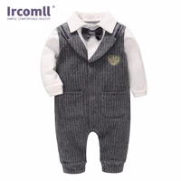 ircomll fashion gentleman baby boys clothes for wedding birthday party infant newborn bow tie covered button striped rompers