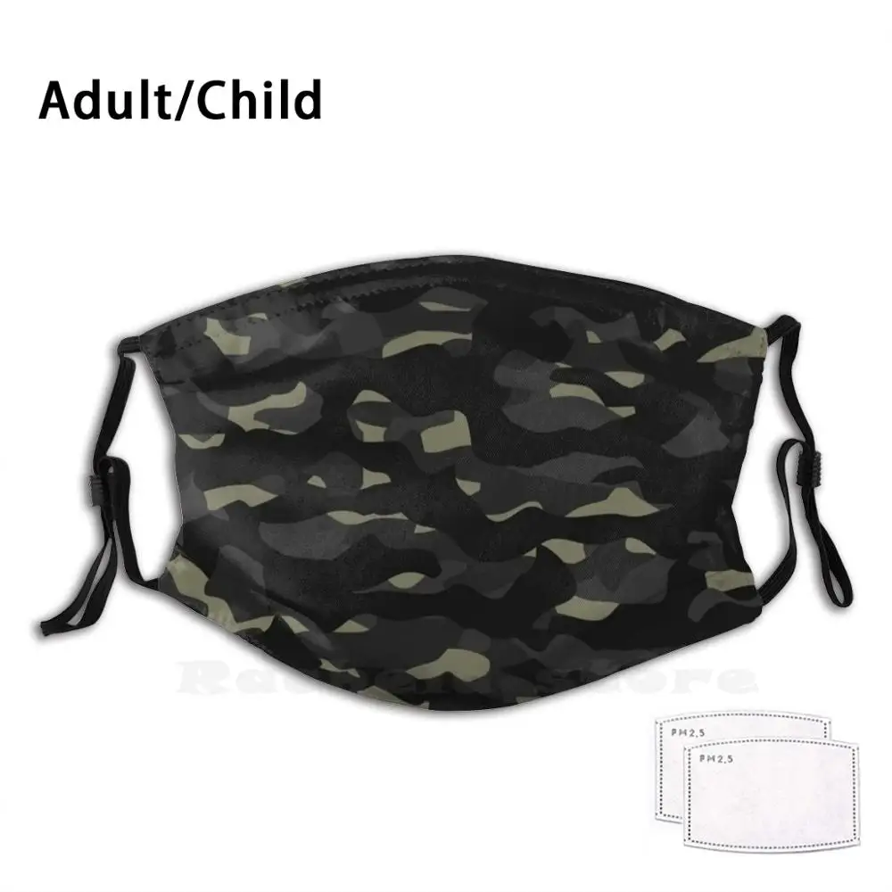 

Cool Camouflage Pattern - Dark Black, Shades Of Grey And Beige Print Washable Filter Anti Dust Mouth Mask Camouflage Camo Style