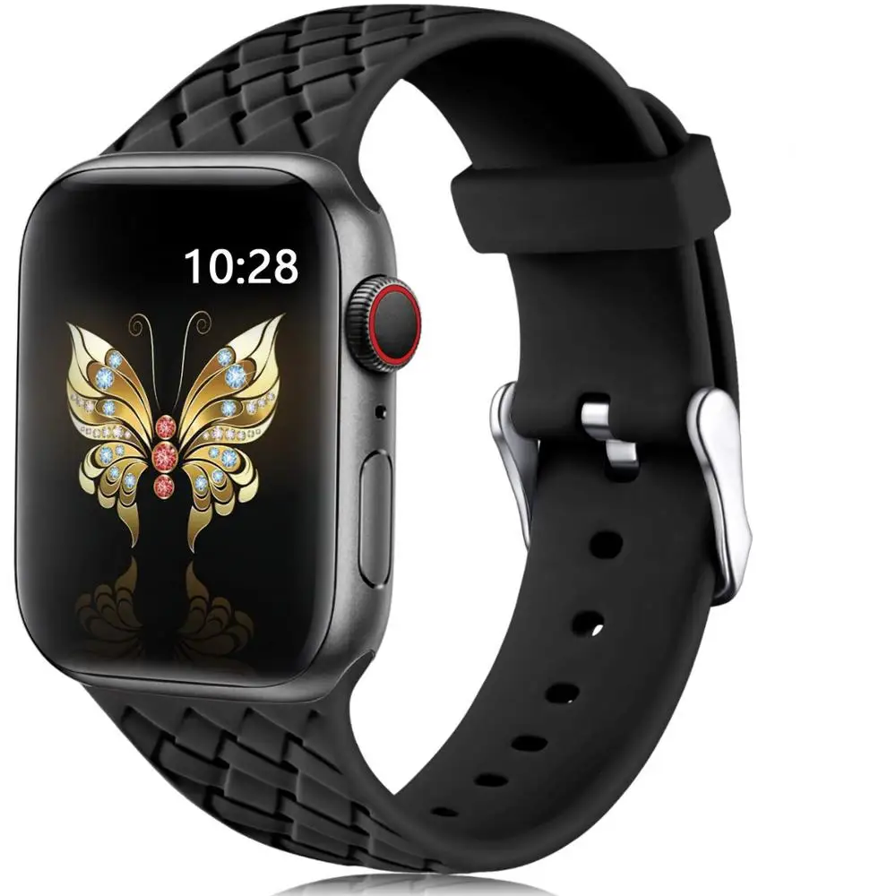 black Силиконовый ремешок для apple watch 5 ремешок 44 мм 40 мм iwatch ремешок 42 мм 38 мм тканый узор браслет ремешок для apple watch 4 3 21 38 - Цвет ремешка: black