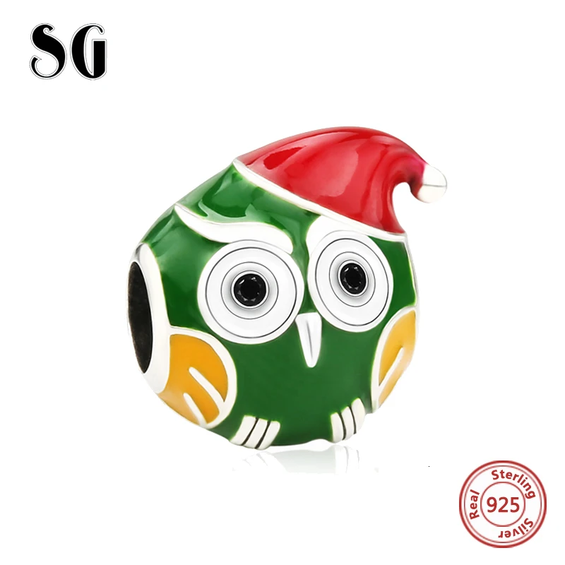 SG AliExpress, модная шапка, Сова, подвески, бусины, аксессуары для браслета pandora, серебро 925, оригинальное Изготовление ювелирных изделий, сделай сам, Рождество