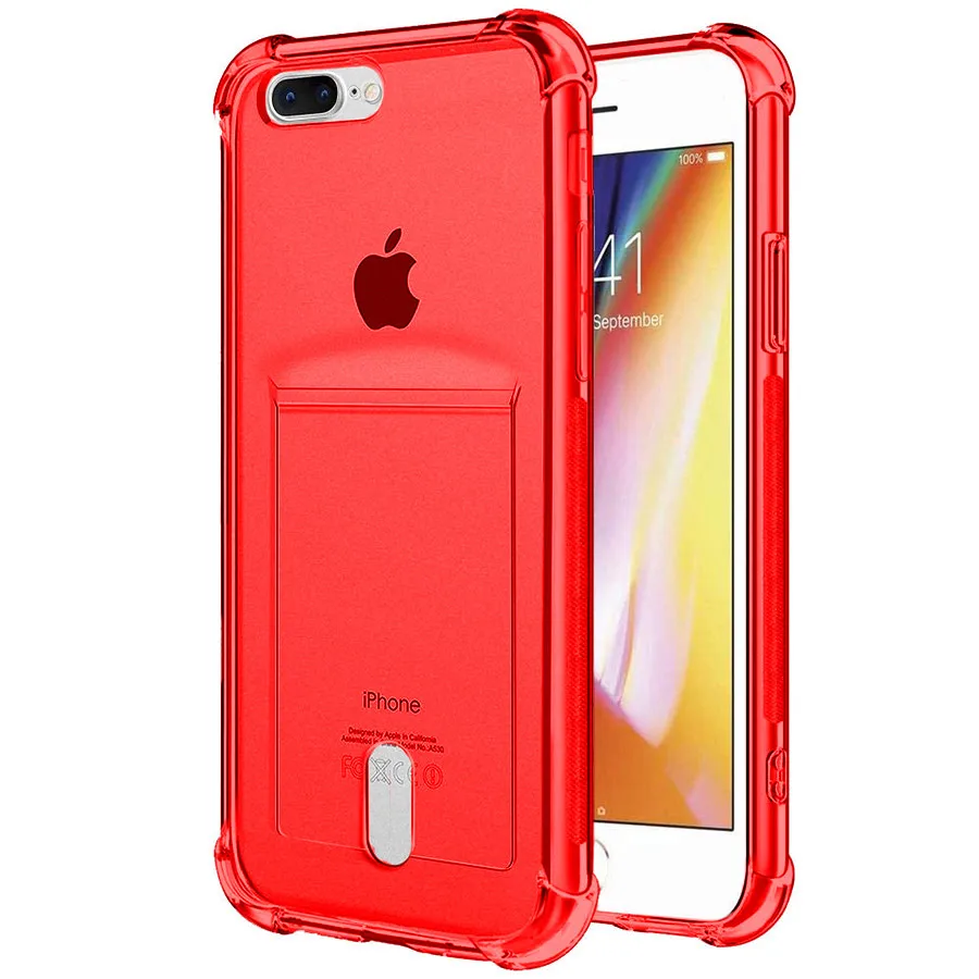 Transparent Red Чехол для карт MANTIS Airbag из ТПУ с отделением для кредитных карт, мягкий чехол для iPhone XS Max 5 5S SE 6 6S 7 8 Plus X XR 11 Pro Max - Цвет: Transparent Red
