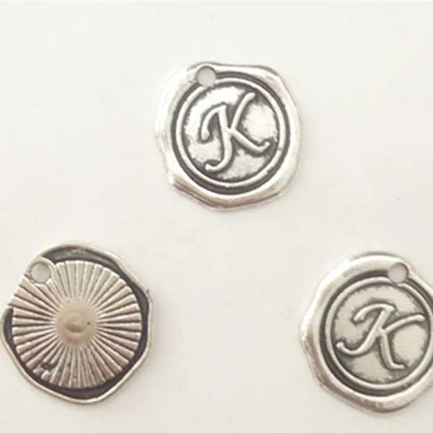 

Designer Charms 5 Pieces 18x18mm Antique Silver Color Letter K Charms