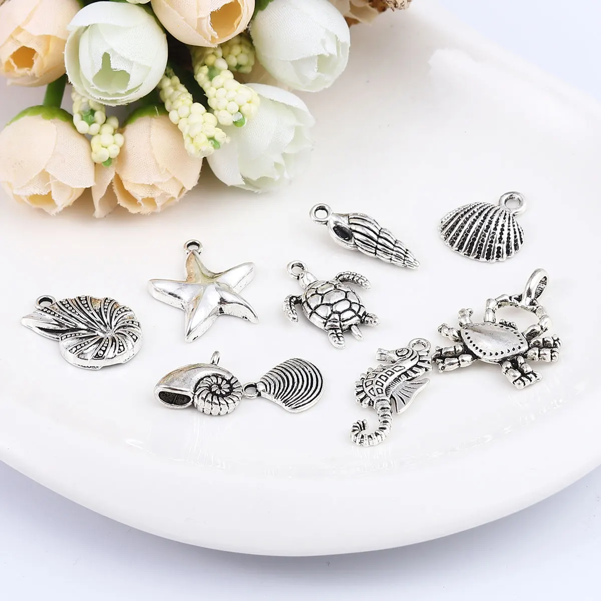 

Zinc Based Alloy Bird Animals Christmas Ocean Bottle Charms Pandants Antique Silver Color At Random For Jewelry Making,1 Set
